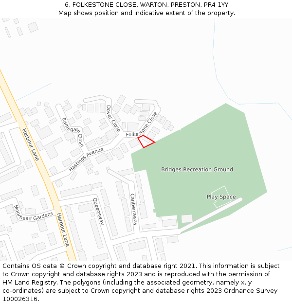 6, FOLKESTONE CLOSE, WARTON, PRESTON, PR4 1YY: Location map and indicative extent of plot