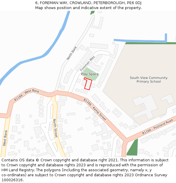 6, FOREMAN WAY, CROWLAND, PETERBOROUGH, PE6 0DJ: Location map and indicative extent of plot