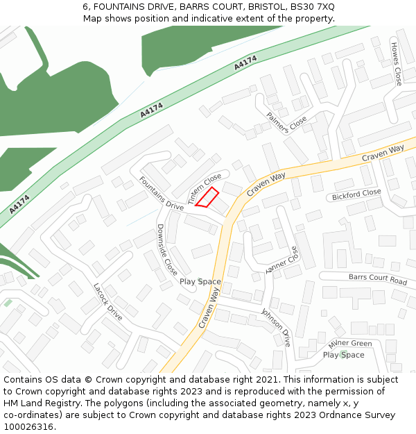 6, FOUNTAINS DRIVE, BARRS COURT, BRISTOL, BS30 7XQ: Location map and indicative extent of plot