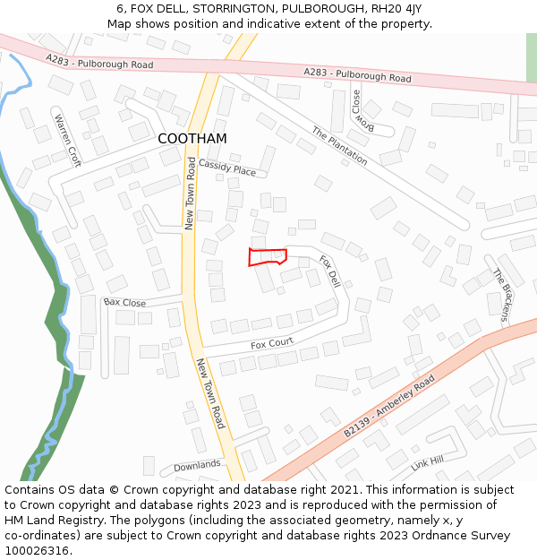 6, FOX DELL, STORRINGTON, PULBOROUGH, RH20 4JY: Location map and indicative extent of plot