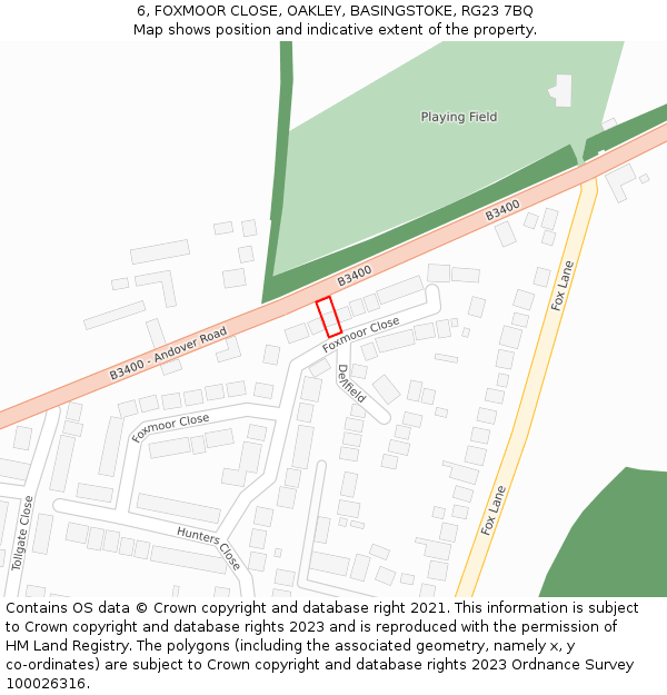 6, FOXMOOR CLOSE, OAKLEY, BASINGSTOKE, RG23 7BQ: Location map and indicative extent of plot