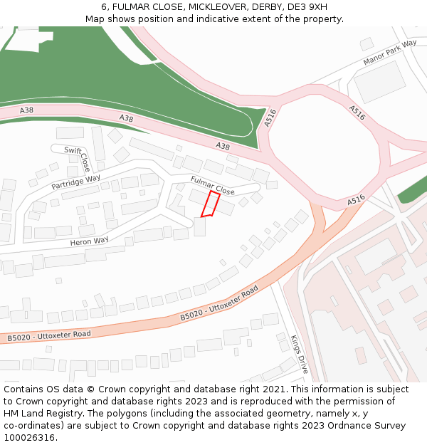 6, FULMAR CLOSE, MICKLEOVER, DERBY, DE3 9XH: Location map and indicative extent of plot