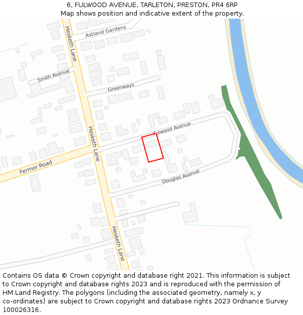 6, FULWOOD AVENUE, TARLETON, PRESTON, PR4 6RP: Location map and indicative extent of plot