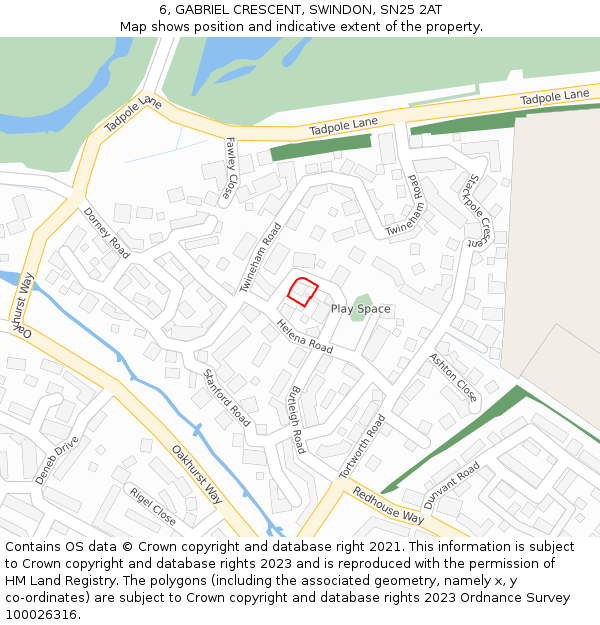 6, GABRIEL CRESCENT, SWINDON, SN25 2AT: Location map and indicative extent of plot