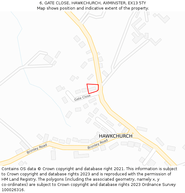 6, GATE CLOSE, HAWKCHURCH, AXMINSTER, EX13 5TY: Location map and indicative extent of plot