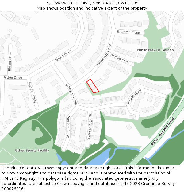 6, GAWSWORTH DRIVE, SANDBACH, CW11 1DY: Location map and indicative extent of plot