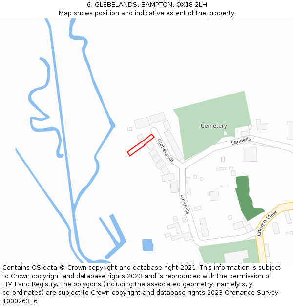 6, GLEBELANDS, BAMPTON, OX18 2LH: Location map and indicative extent of plot