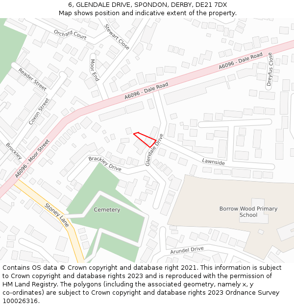 6, GLENDALE DRIVE, SPONDON, DERBY, DE21 7DX: Location map and indicative extent of plot