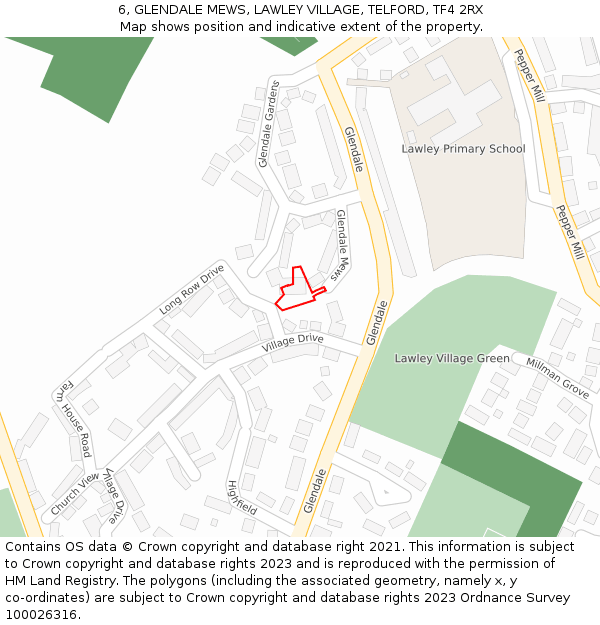 6, GLENDALE MEWS, LAWLEY VILLAGE, TELFORD, TF4 2RX: Location map and indicative extent of plot