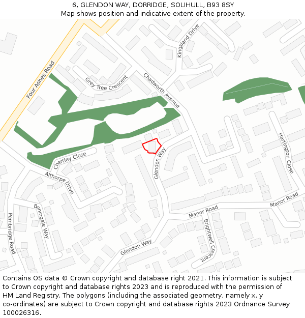 6, GLENDON WAY, DORRIDGE, SOLIHULL, B93 8SY: Location map and indicative extent of plot