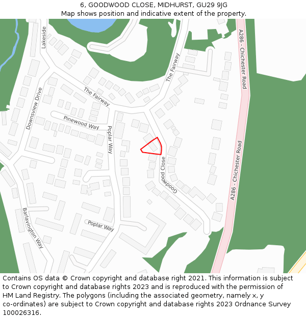 6, GOODWOOD CLOSE, MIDHURST, GU29 9JG: Location map and indicative extent of plot