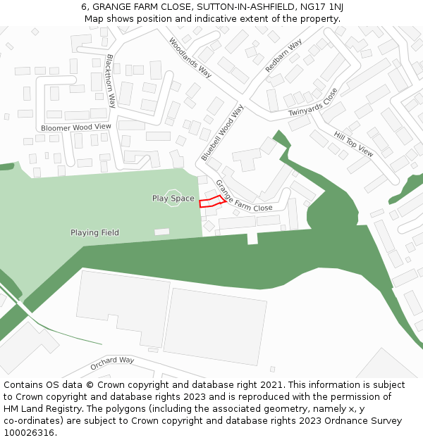 6, GRANGE FARM CLOSE, SUTTON-IN-ASHFIELD, NG17 1NJ: Location map and indicative extent of plot