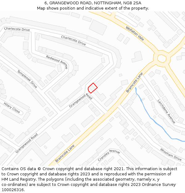 6, GRANGEWOOD ROAD, NOTTINGHAM, NG8 2SA: Location map and indicative extent of plot