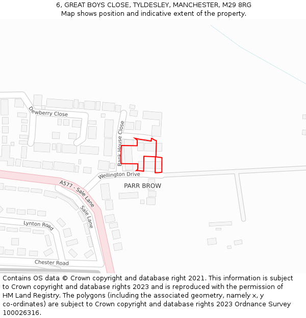 6, GREAT BOYS CLOSE, TYLDESLEY, MANCHESTER, M29 8RG: Location map and indicative extent of plot