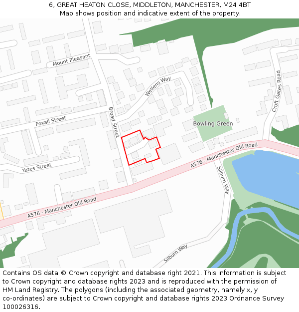 6, GREAT HEATON CLOSE, MIDDLETON, MANCHESTER, M24 4BT: Location map and indicative extent of plot