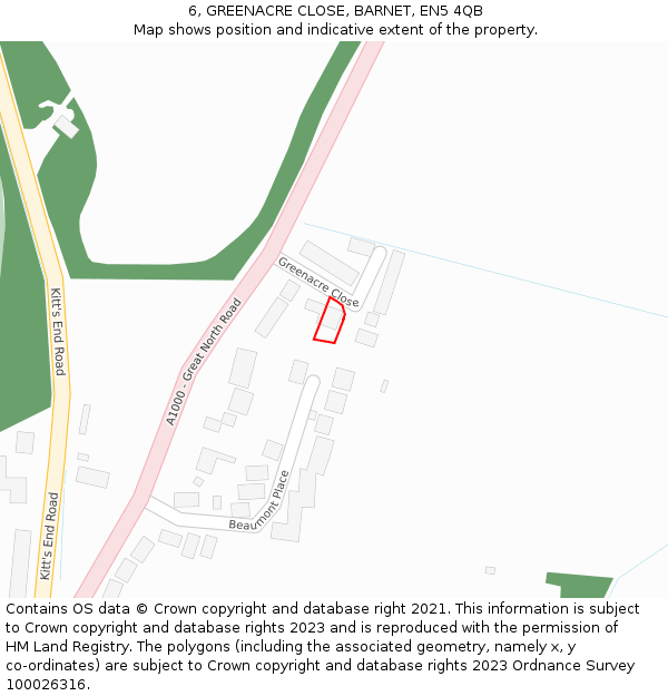 6, GREENACRE CLOSE, BARNET, EN5 4QB: Location map and indicative extent of plot