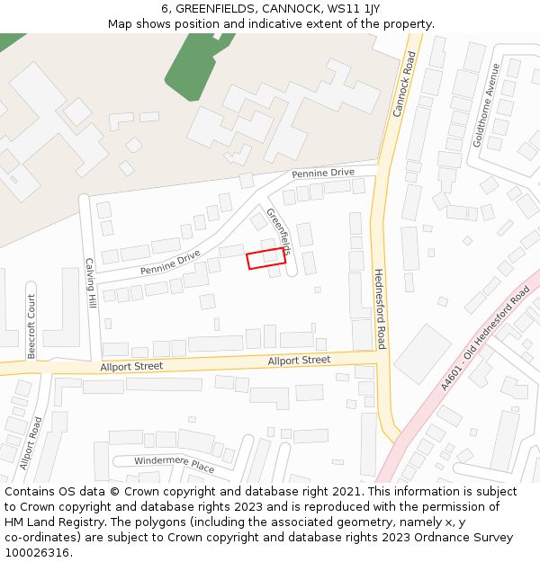 6, GREENFIELDS, CANNOCK, WS11 1JY: Location map and indicative extent of plot