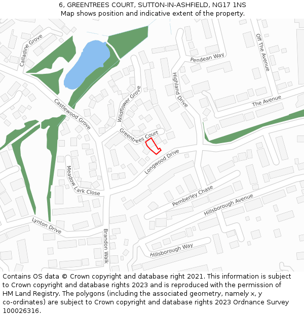 6, GREENTREES COURT, SUTTON-IN-ASHFIELD, NG17 1NS: Location map and indicative extent of plot