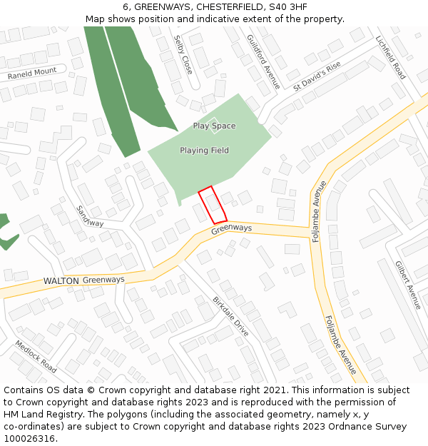 6, GREENWAYS, CHESTERFIELD, S40 3HF: Location map and indicative extent of plot