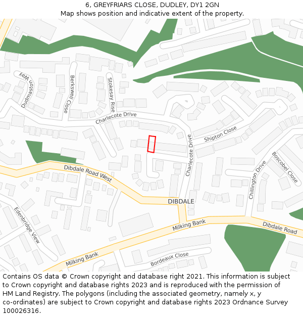 6, GREYFRIARS CLOSE, DUDLEY, DY1 2GN: Location map and indicative extent of plot