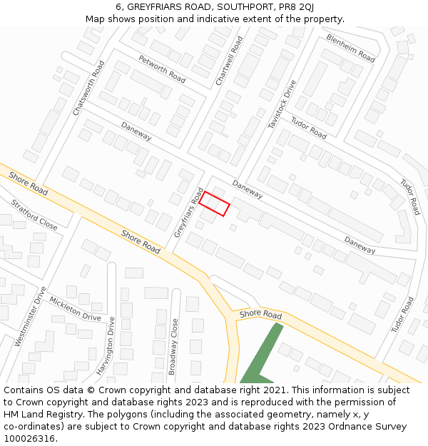 6, GREYFRIARS ROAD, SOUTHPORT, PR8 2QJ: Location map and indicative extent of plot