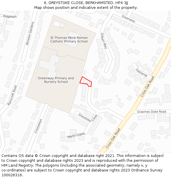 6, GREYSTOKE CLOSE, BERKHAMSTED, HP4 3JJ: Location map and indicative extent of plot