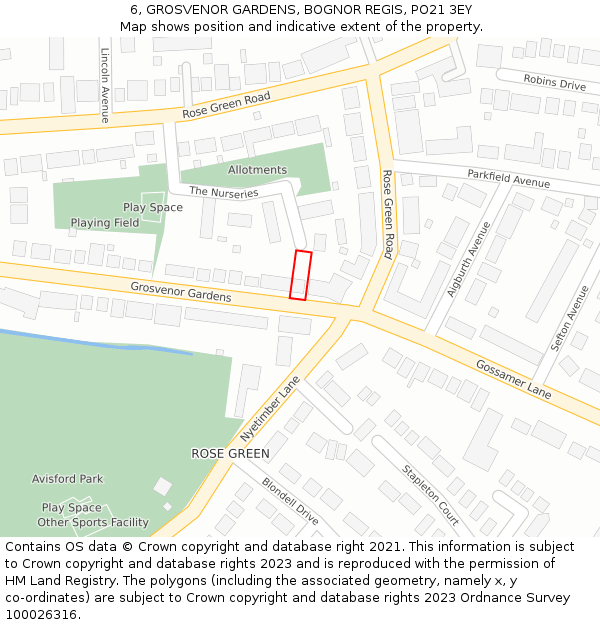 6, GROSVENOR GARDENS, BOGNOR REGIS, PO21 3EY: Location map and indicative extent of plot