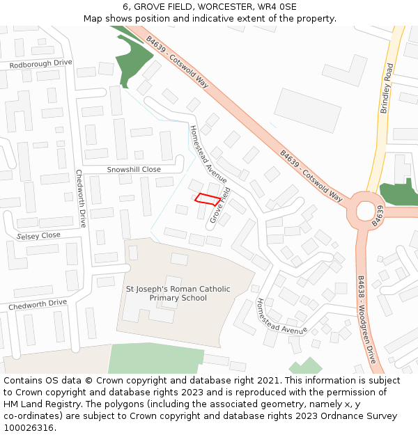 6, GROVE FIELD, WORCESTER, WR4 0SE: Location map and indicative extent of plot