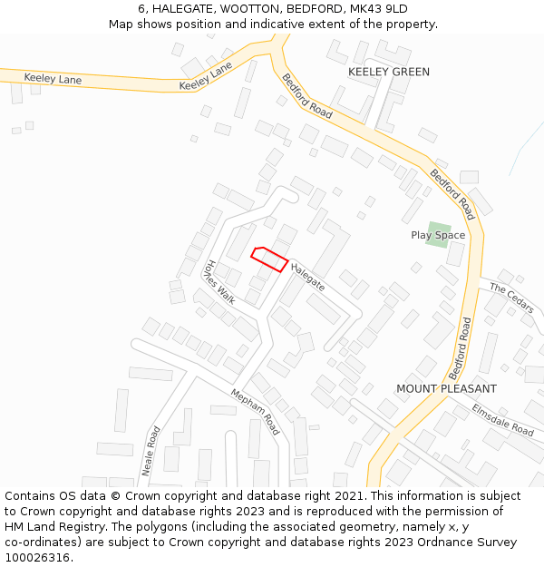 6, HALEGATE, WOOTTON, BEDFORD, MK43 9LD: Location map and indicative extent of plot