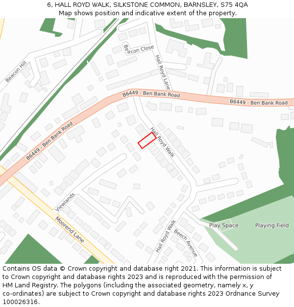 6, HALL ROYD WALK, SILKSTONE COMMON, BARNSLEY, S75 4QA: Location map and indicative extent of plot