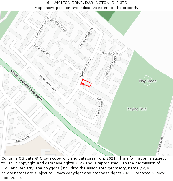 6, HAMILTON DRIVE, DARLINGTON, DL1 3TS: Location map and indicative extent of plot