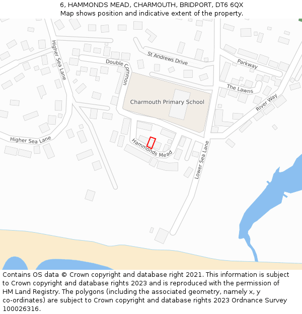 6, HAMMONDS MEAD, CHARMOUTH, BRIDPORT, DT6 6QX: Location map and indicative extent of plot