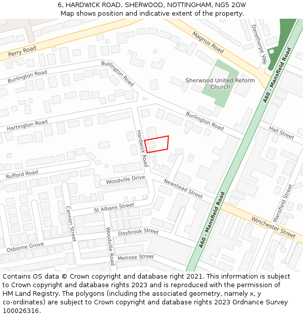 6, HARDWICK ROAD, SHERWOOD, NOTTINGHAM, NG5 2GW: Location map and indicative extent of plot