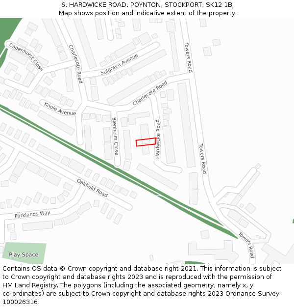 6, HARDWICKE ROAD, POYNTON, STOCKPORT, SK12 1BJ: Location map and indicative extent of plot