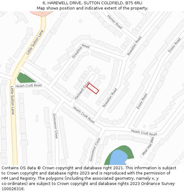 6, HAREWELL DRIVE, SUTTON COLDFIELD, B75 6RU: Location map and indicative extent of plot