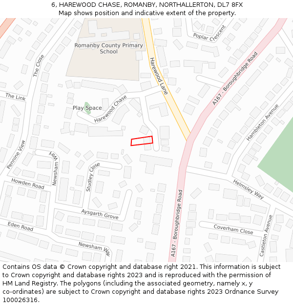 6, HAREWOOD CHASE, ROMANBY, NORTHALLERTON, DL7 8FX: Location map and indicative extent of plot