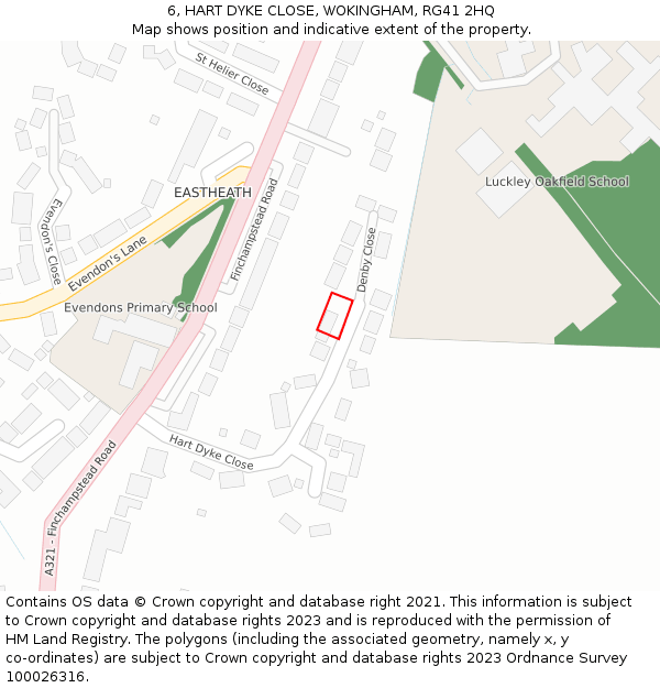 6, HART DYKE CLOSE, WOKINGHAM, RG41 2HQ: Location map and indicative extent of plot