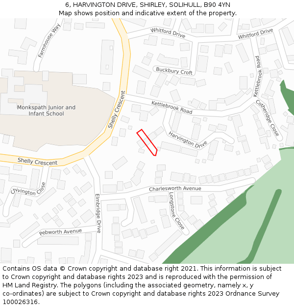 6, HARVINGTON DRIVE, SHIRLEY, SOLIHULL, B90 4YN: Location map and indicative extent of plot