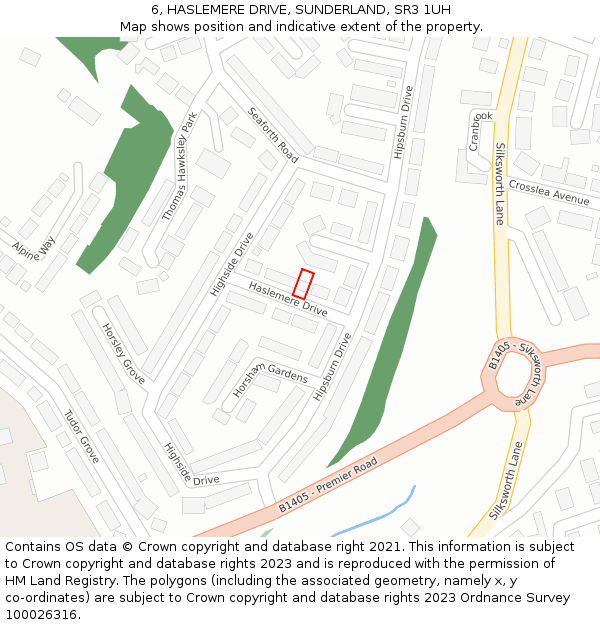 6, HASLEMERE DRIVE, SUNDERLAND, SR3 1UH: Location map and indicative extent of plot