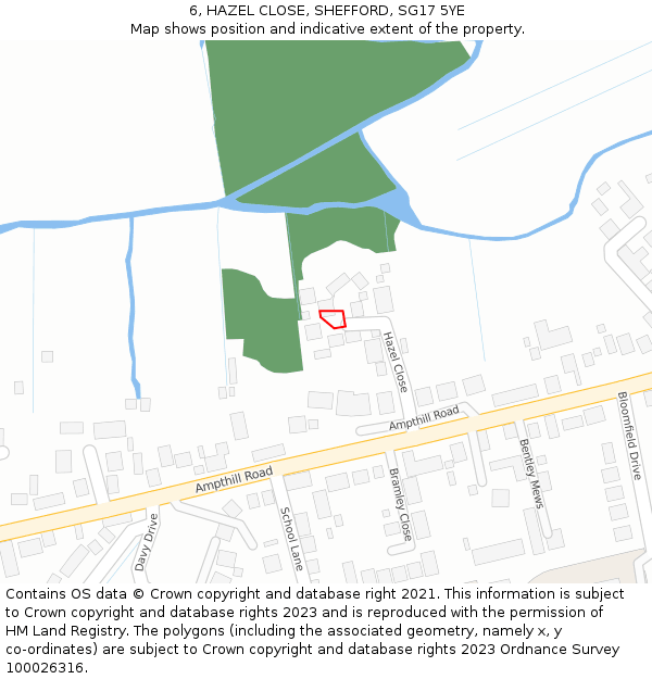 6, HAZEL CLOSE, SHEFFORD, SG17 5YE: Location map and indicative extent of plot