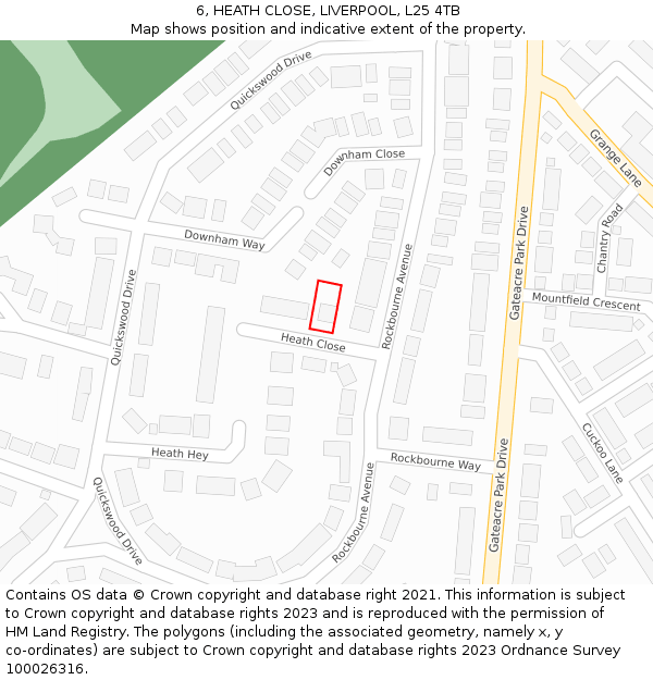 6, HEATH CLOSE, LIVERPOOL, L25 4TB: Location map and indicative extent of plot