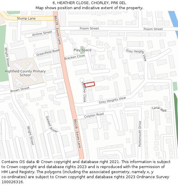 6, HEATHER CLOSE, CHORLEY, PR6 0EL: Location map and indicative extent of plot