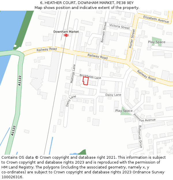 6, HEATHER COURT, DOWNHAM MARKET, PE38 9EY: Location map and indicative extent of plot