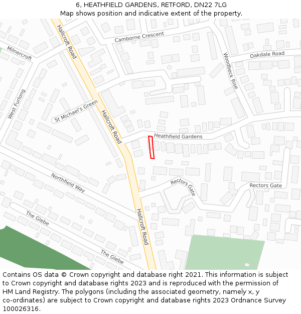 6, HEATHFIELD GARDENS, RETFORD, DN22 7LG: Location map and indicative extent of plot