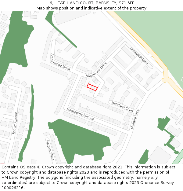 6, HEATHLAND COURT, BARNSLEY, S71 5FF: Location map and indicative extent of plot