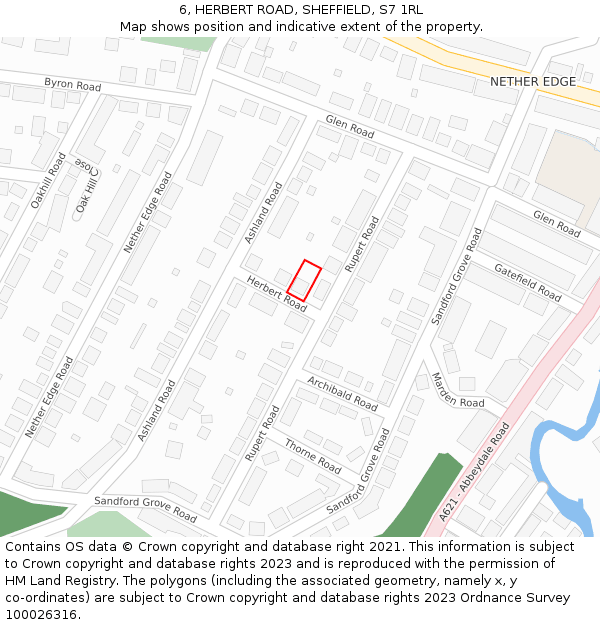 6, HERBERT ROAD, SHEFFIELD, S7 1RL: Location map and indicative extent of plot