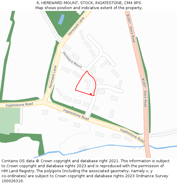 6, HEREWARD MOUNT, STOCK, INGATESTONE, CM4 9PS: Location map and indicative extent of plot