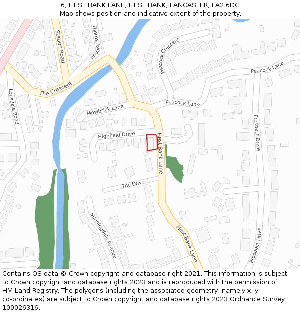 6, HEST BANK LANE, HEST BANK, LANCASTER, LA2 6DG: Location map and indicative extent of plot