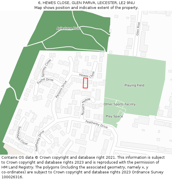 6, HEWES CLOSE, GLEN PARVA, LEICESTER, LE2 9NU: Location map and indicative extent of plot