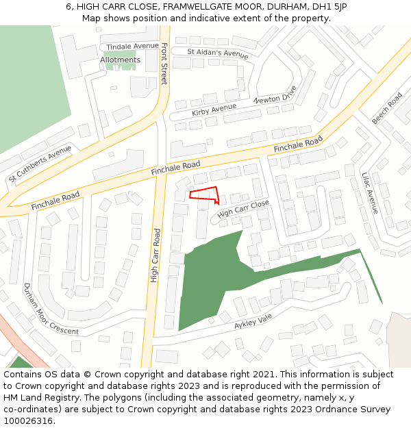 6, HIGH CARR CLOSE, FRAMWELLGATE MOOR, DURHAM, DH1 5JP: Location map and indicative extent of plot